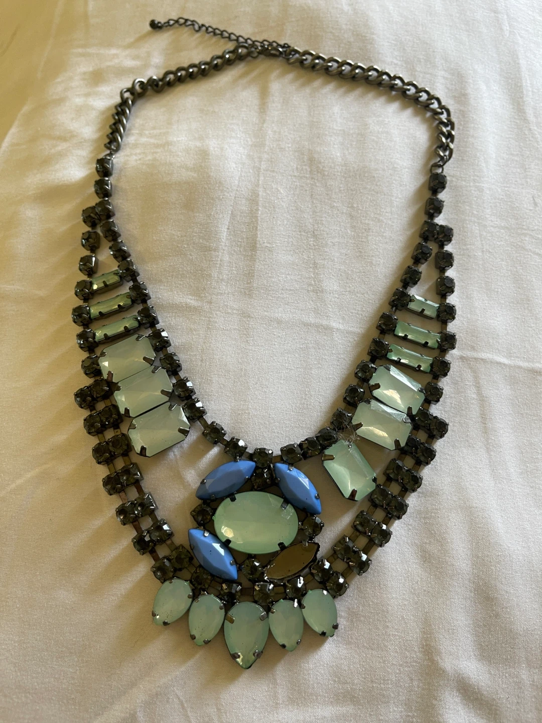 Statement Gem Necklace - Blue & Mint Green