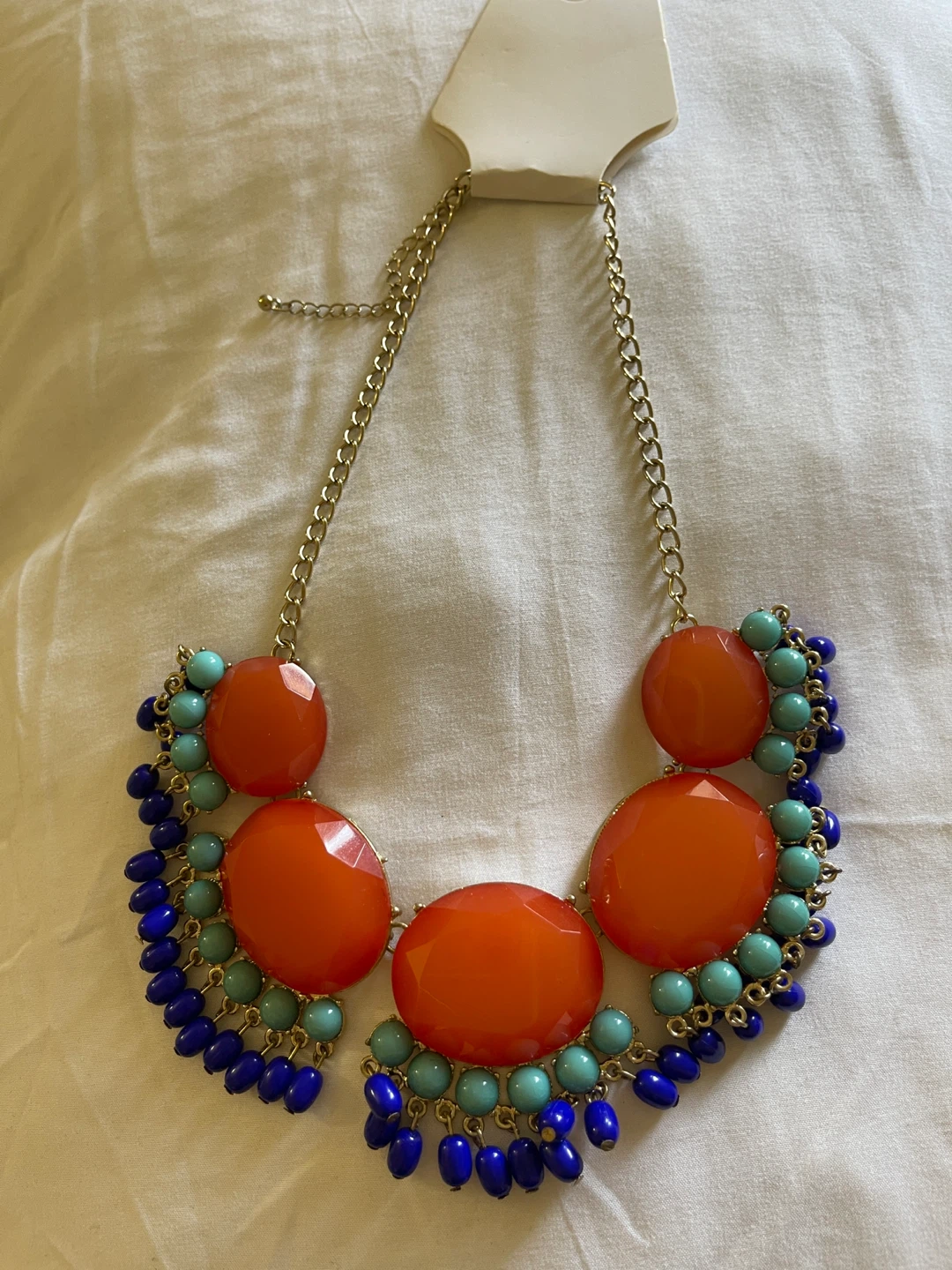 Statement Necklace - Orange, Blue & Teal Beads