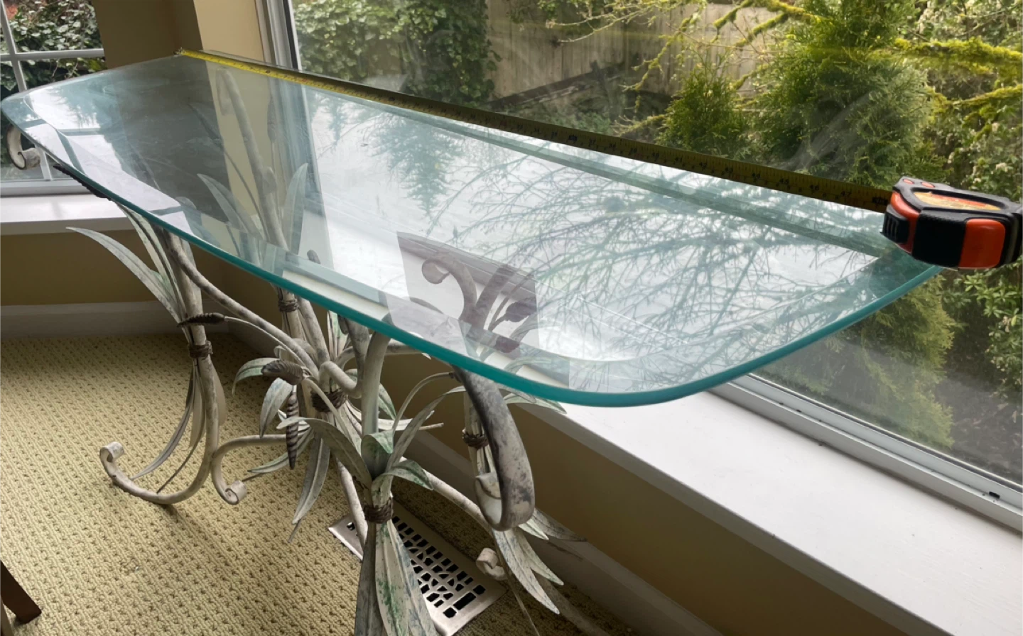Metal and Glass Console Table with Floral Design - photo 4