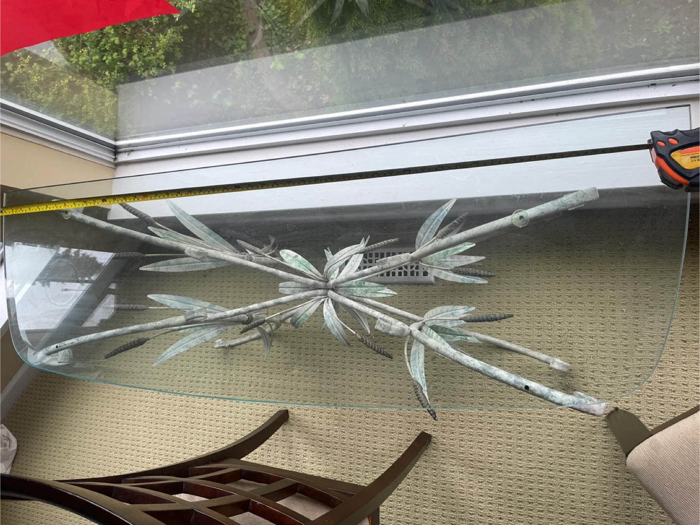 Metal and Glass Console Table with Floral Design - photo 2