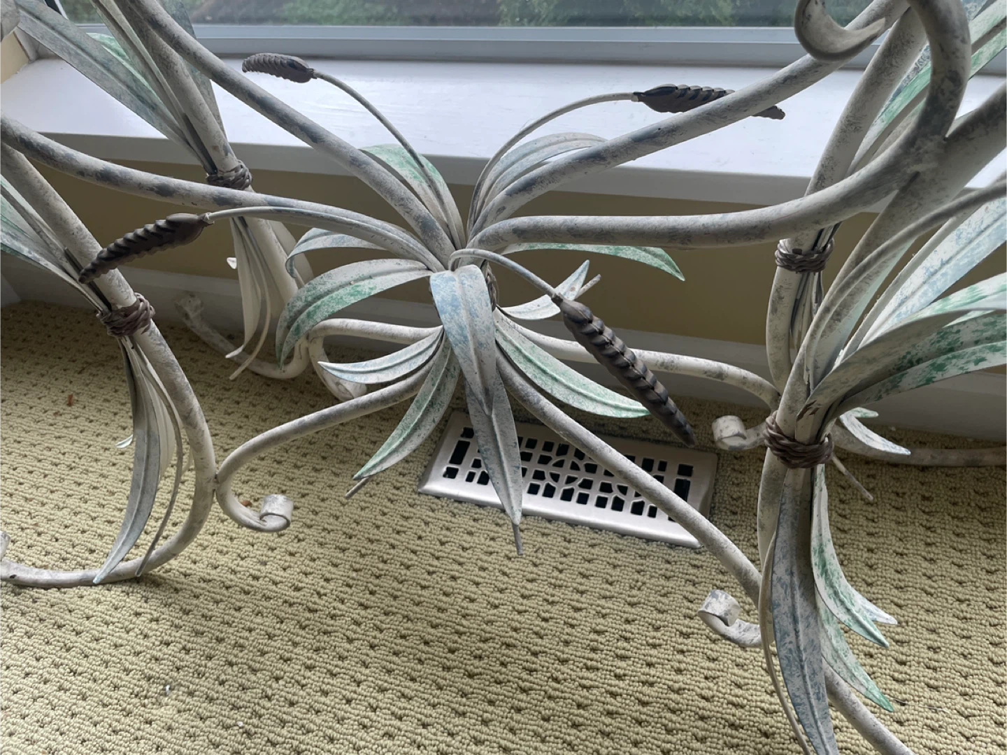 Metal and Glass Console Table with Floral Design
