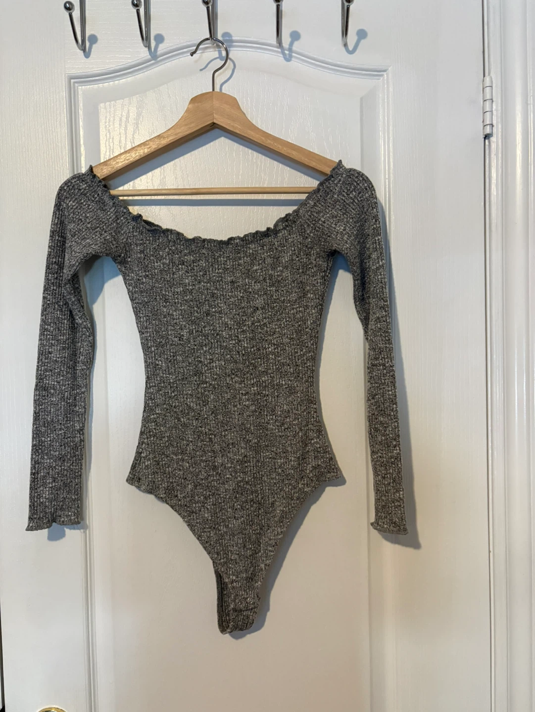 Grey Off-the-Shoulder Long Sleeve Bodysuit