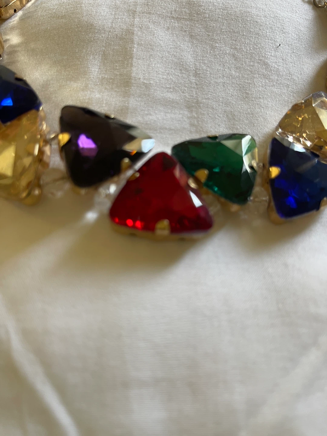 Gold Tone Statement Necklace with Gemstone Triangles - photo 3