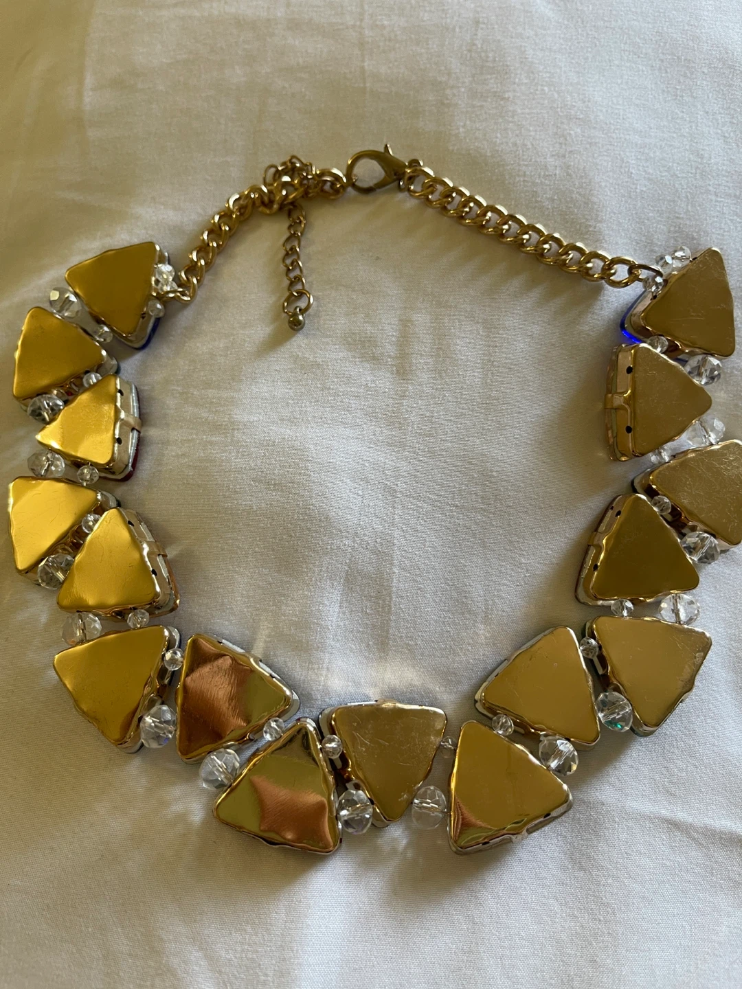 Gold Tone Statement Necklace with Gemstone Triangles - photo 2