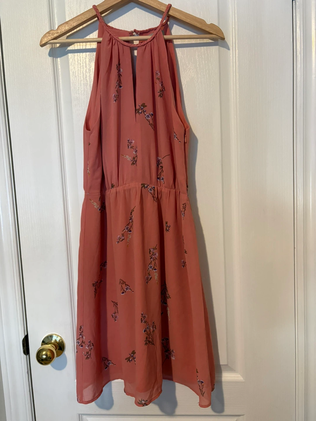 Coral floral halter dress