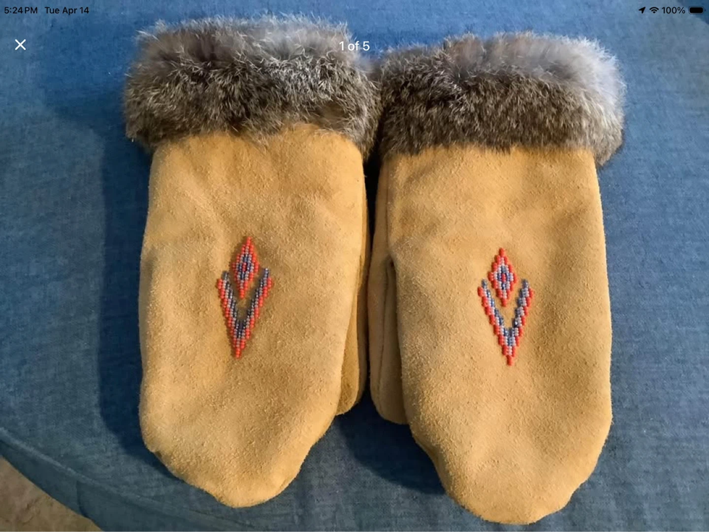 Vt Indigenous Suede Mittens with Fur Trim & a Beaded Design 🐞