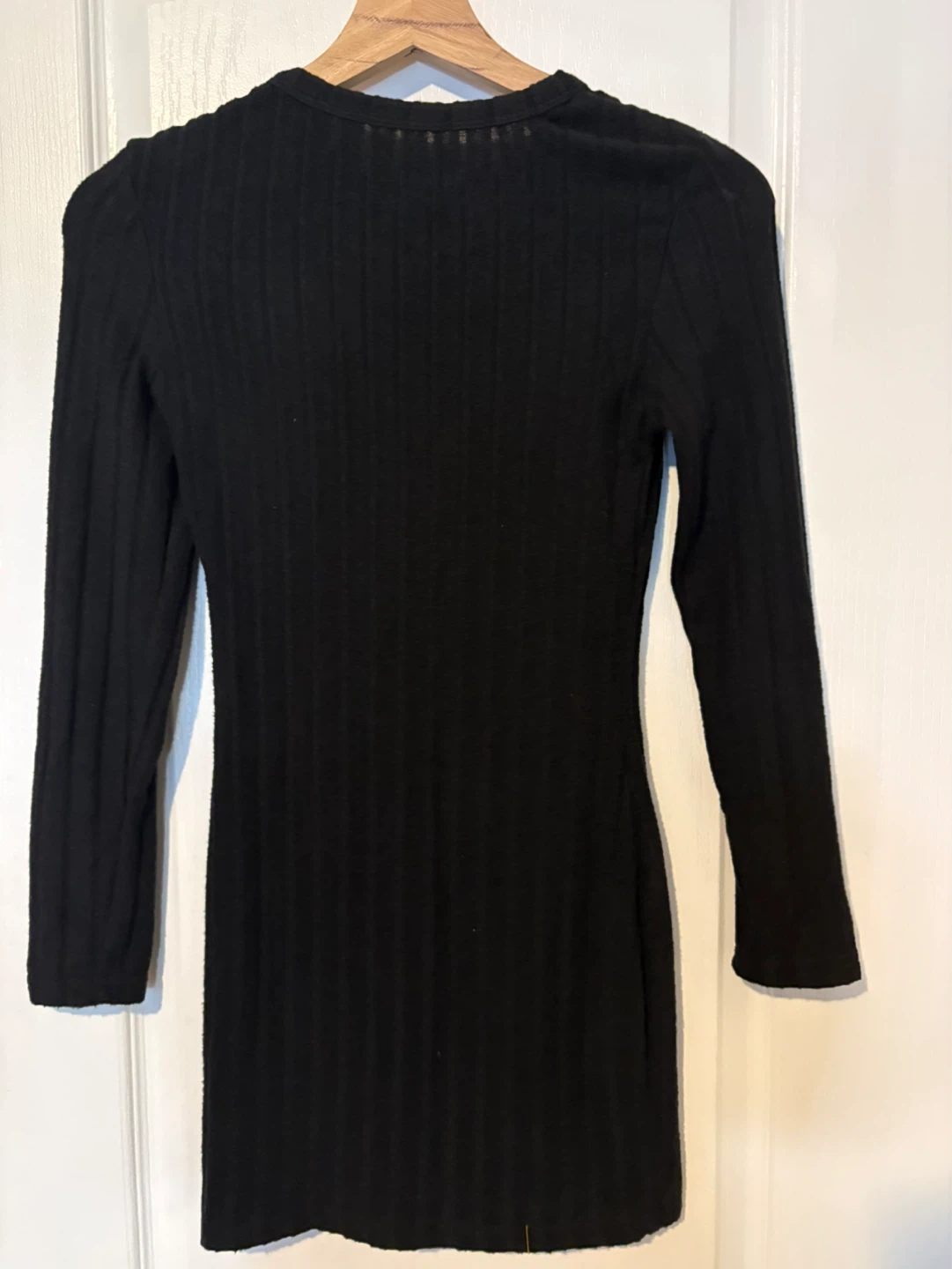 Black Ribbed Long Sleeve Mini Dress - photo 2