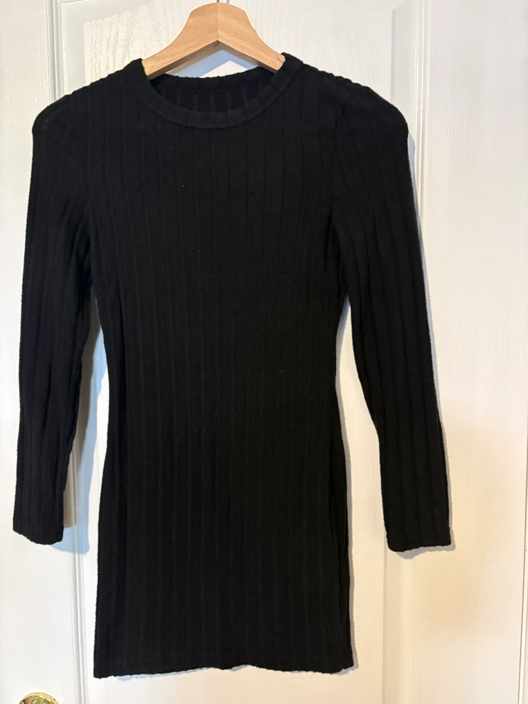 Black Ribbed Long Sleeve Mini Dress