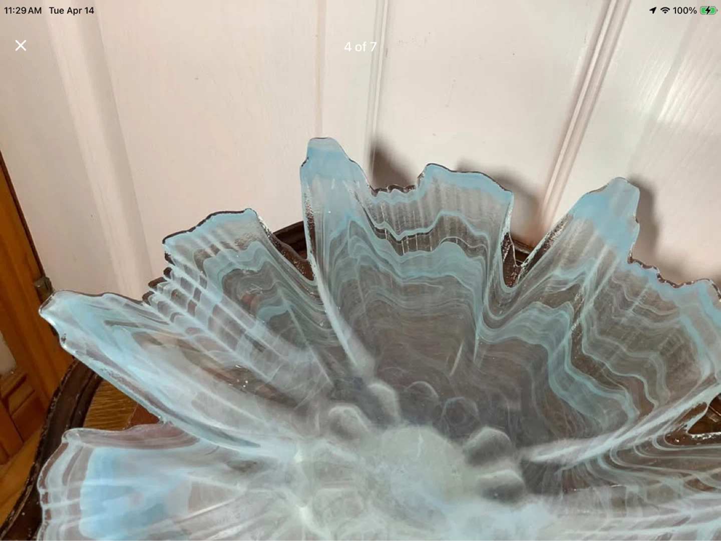 Exquisite Art Deco Ice Blue Murano Style Scalloped Glass Dish 🐞 - photo 4