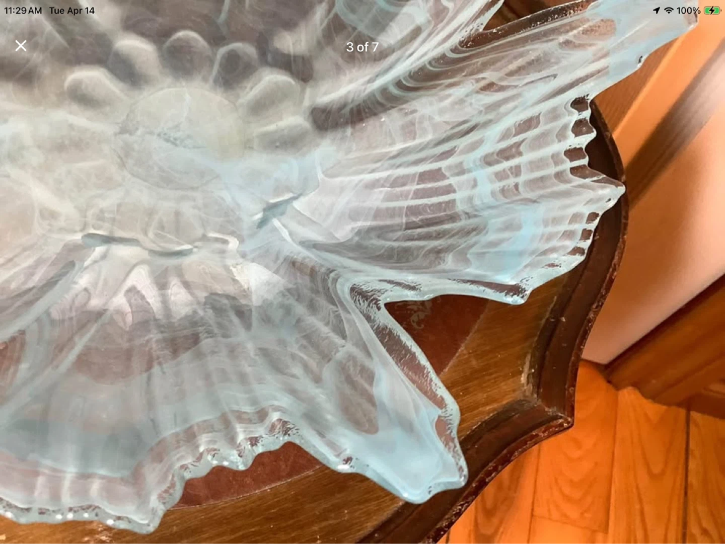 Exquisite Art Deco Ice Blue Murano Style Scalloped Glass Dish 🐞 - photo 3