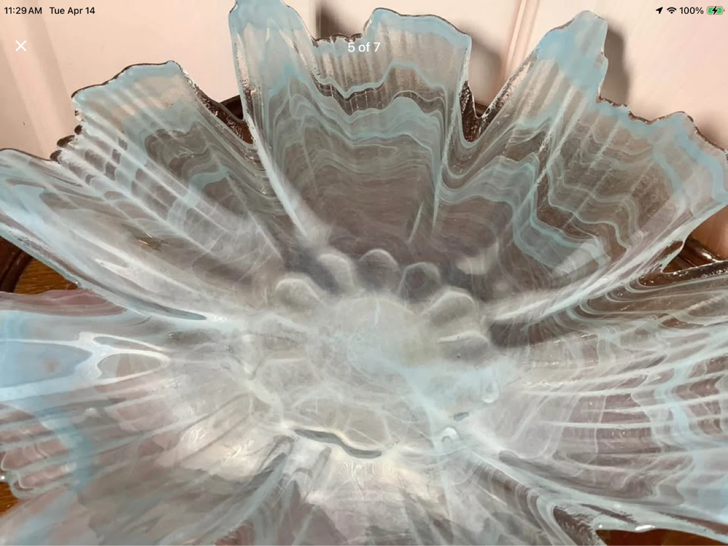 Exquisite Art Deco Ice Blue Murano Style Scalloped Glass Dish 🐞 - photo 5