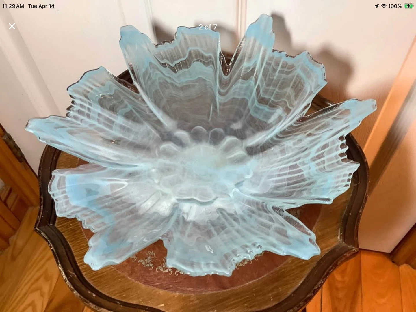 Exquisite Art Deco Ice Blue Murano Style Scalloped Glass Dish 🐞 - photo 2