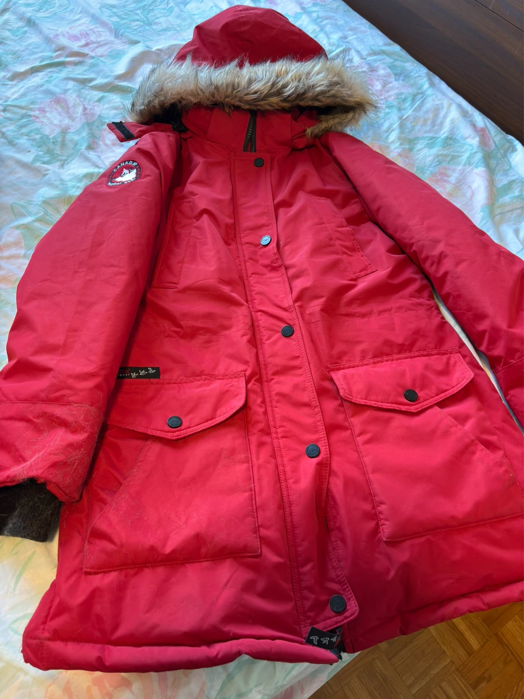 Canada Goose Red Puffer Winter Jacket with Fur Hood