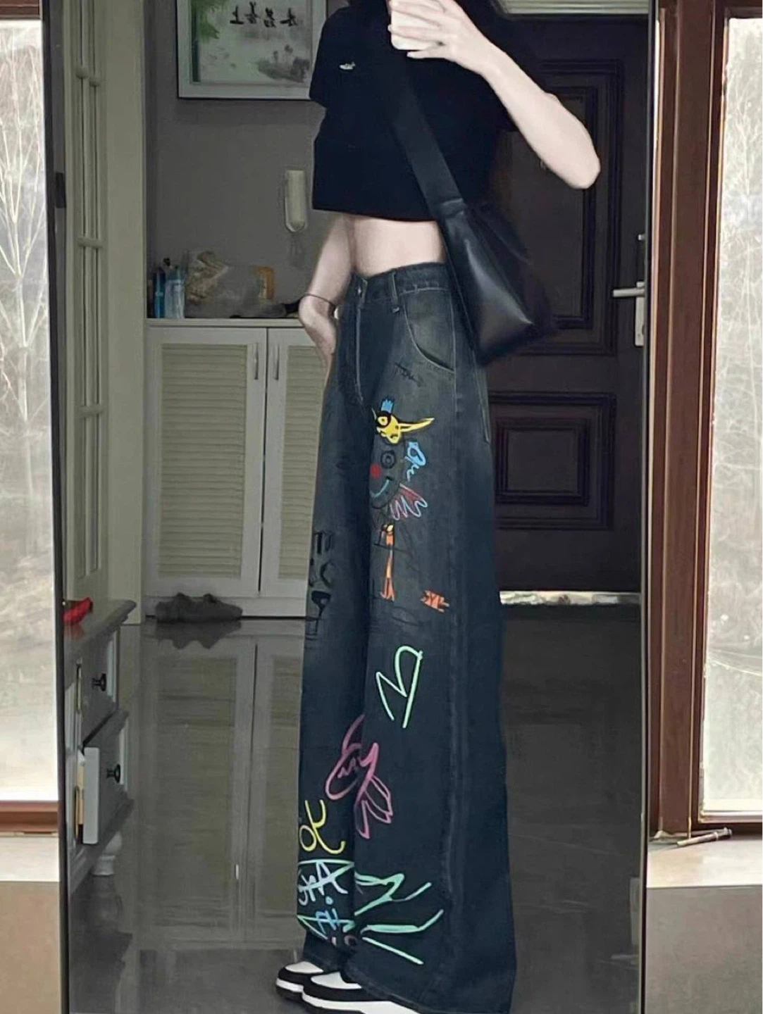 Women's Wide Leg Jeans with Graffiti Print