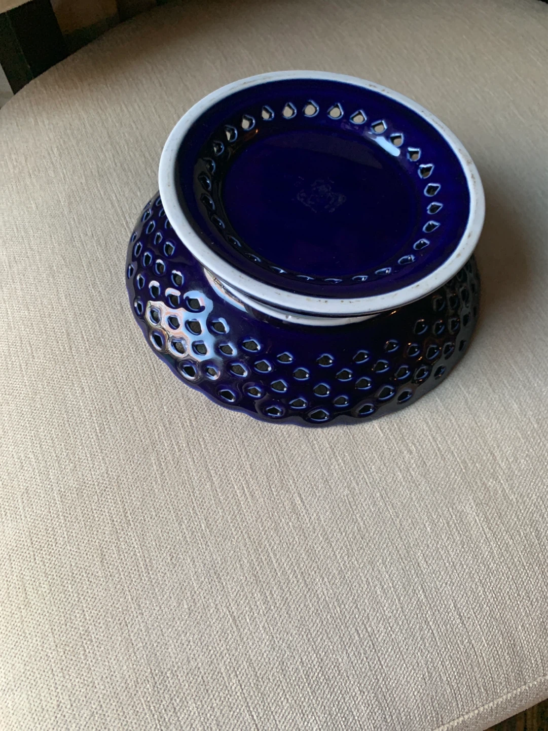 Decorative Cobalt Blue Pedestal Dish with Romantic Scene - photo 4