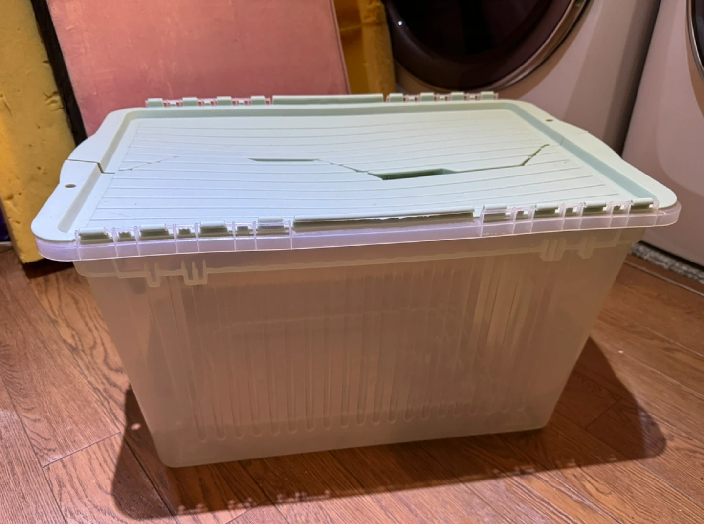 Clear Plastic Storage Bin with Light Green Lid - photo 4