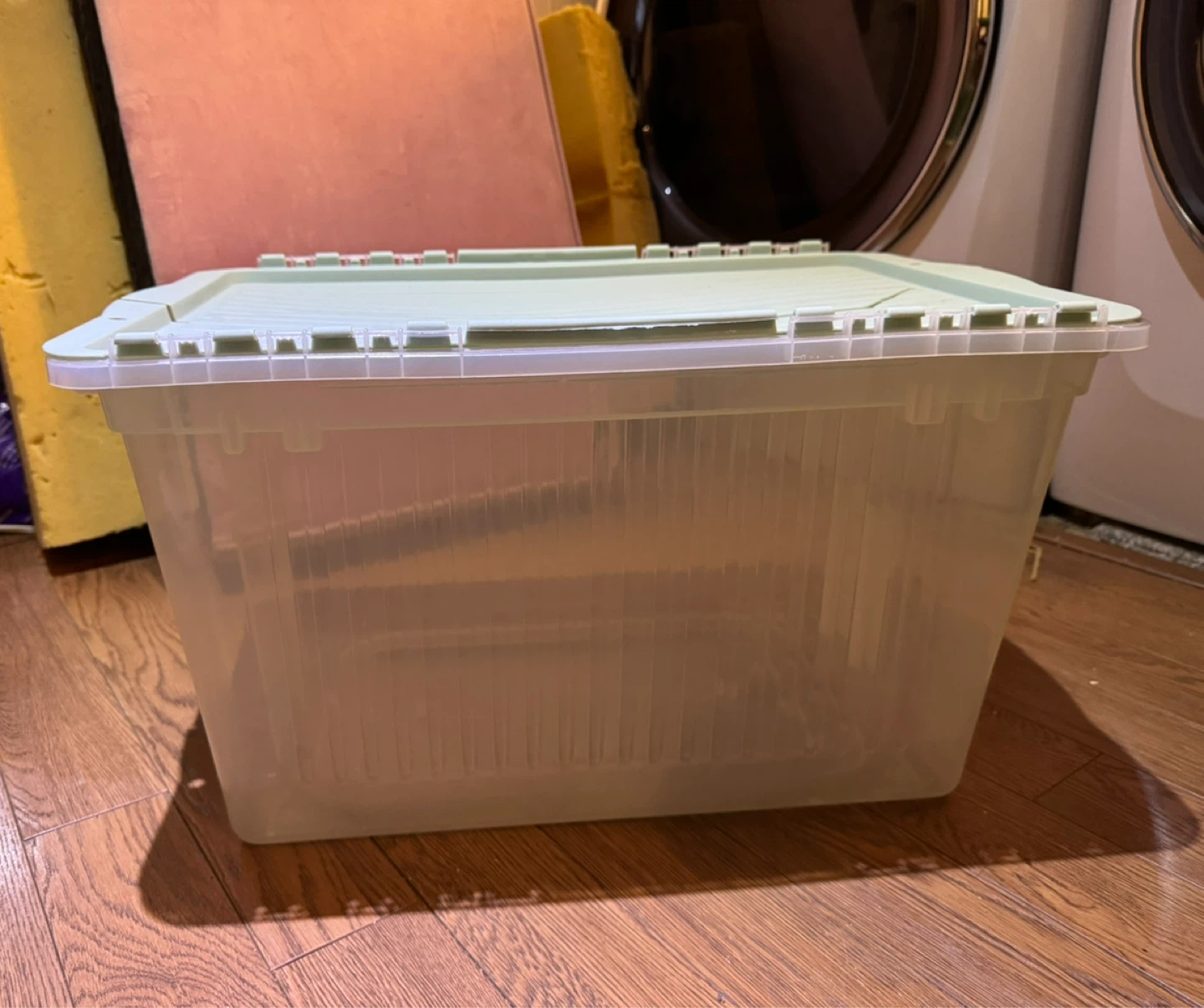 Clear Plastic Storage Bin with Light Green Lid - photo 5