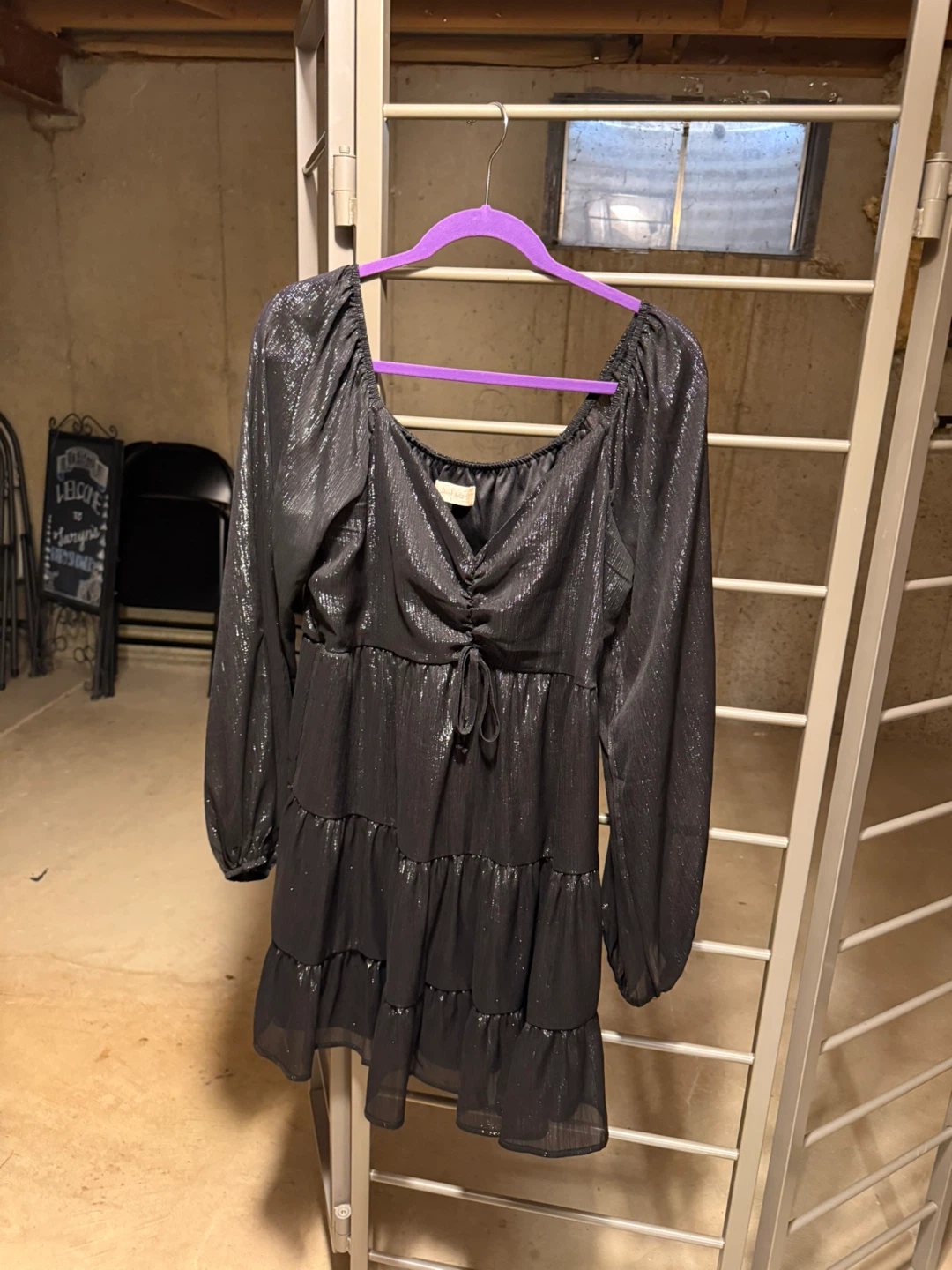Alter'd State Black Sparkle Tiered Mini Dress L - photo 5