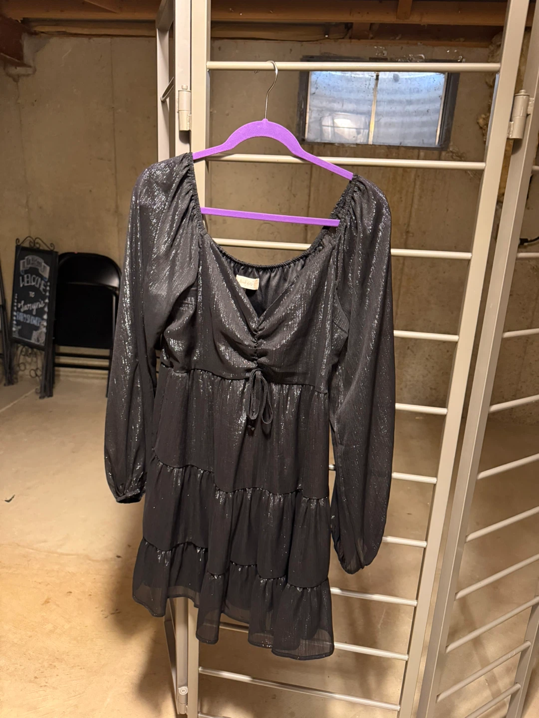Alter'd State Black Sparkle Tiered Mini Dress L - photo 4