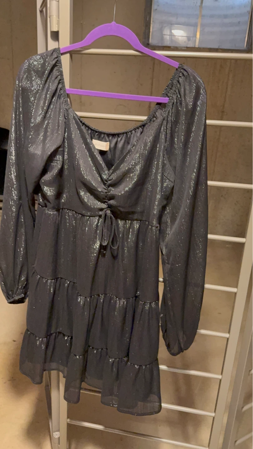 Alter'd State Black Sparkle Tiered Mini Dress L - photo 2