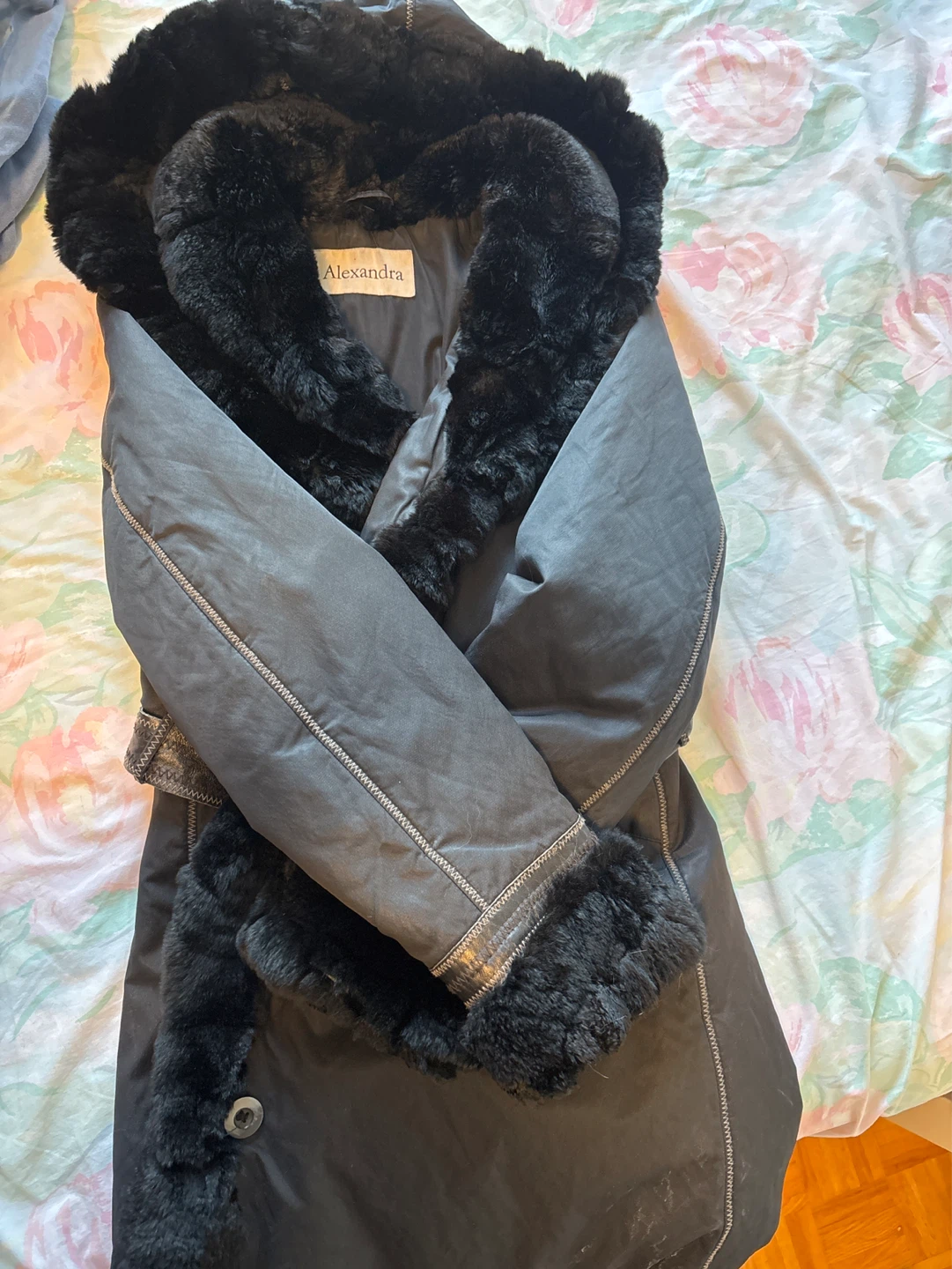 Alexandra Black Faux Fur Trim Coat