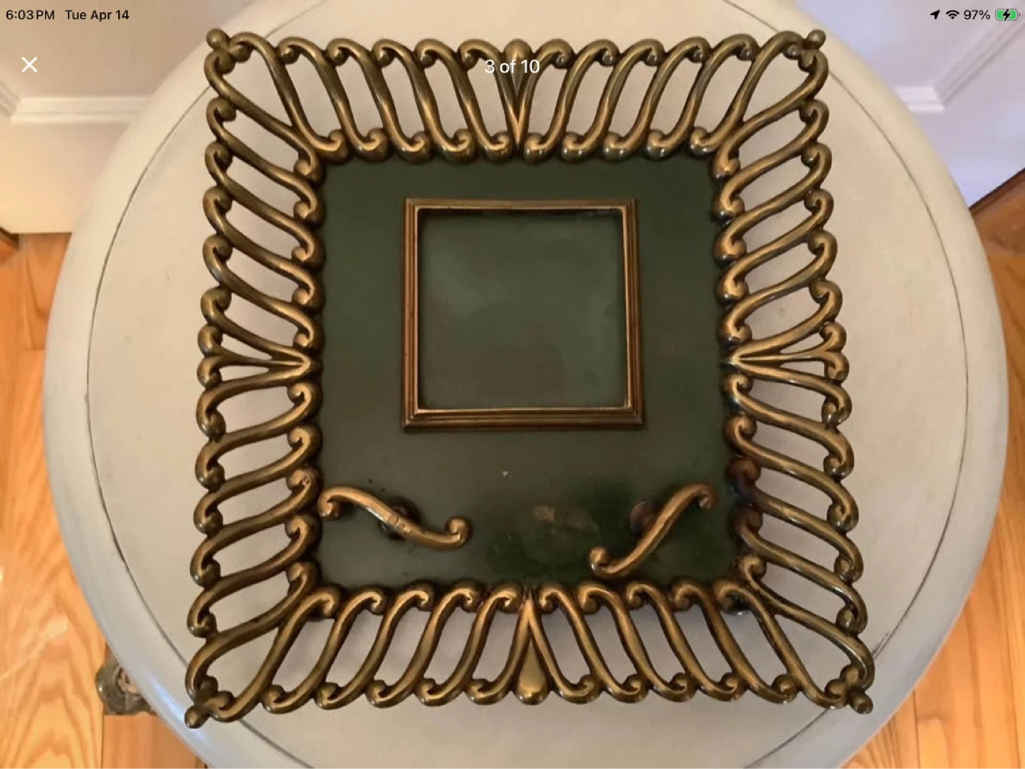 Antique Cut Glass & Brass Inkwell w Brass Footed Tray 🐞 - photo 3