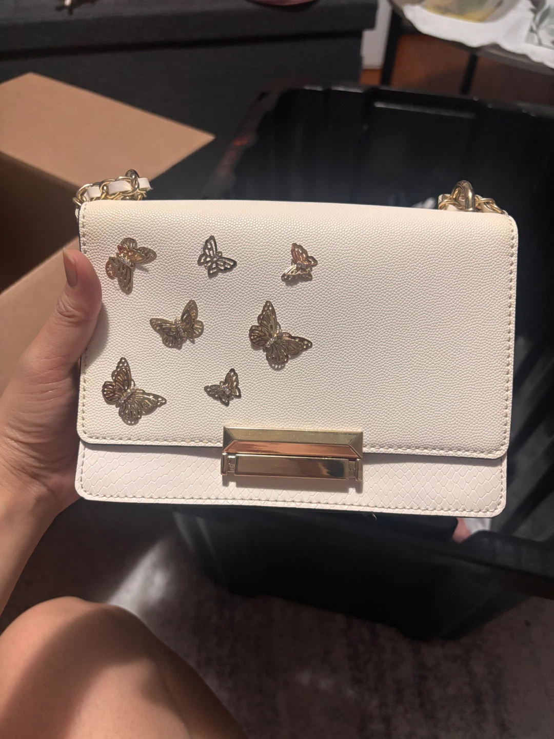 ALDO White Faux Leather Butterfly Crossbody Bag