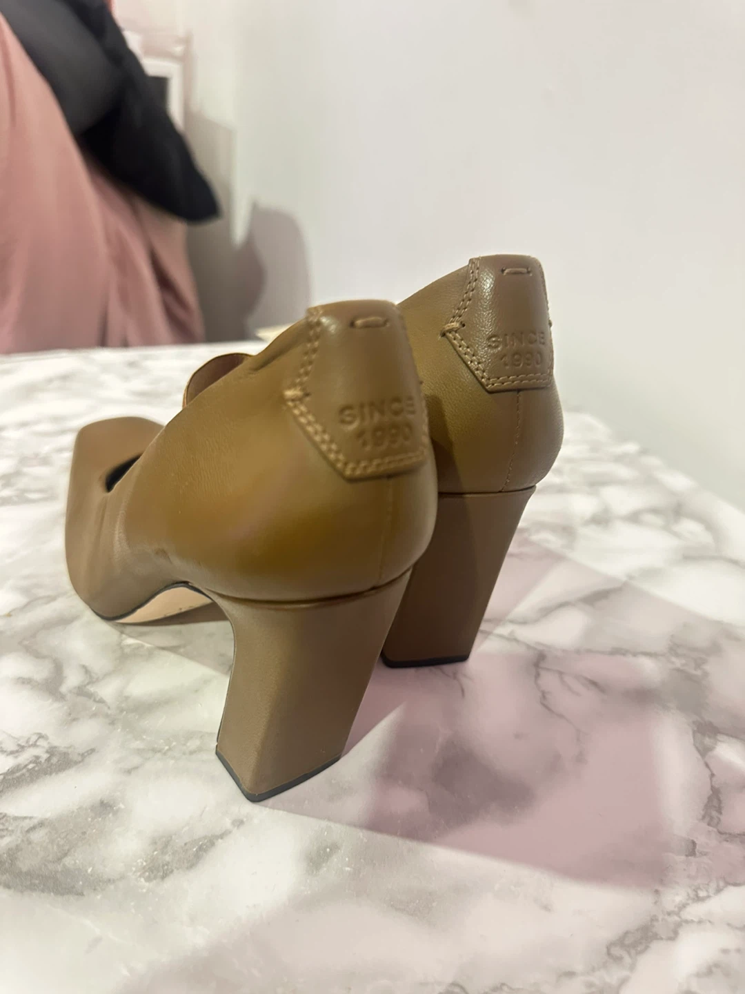 Sarto "Since 1990" Square Toe Block Heels - Brown