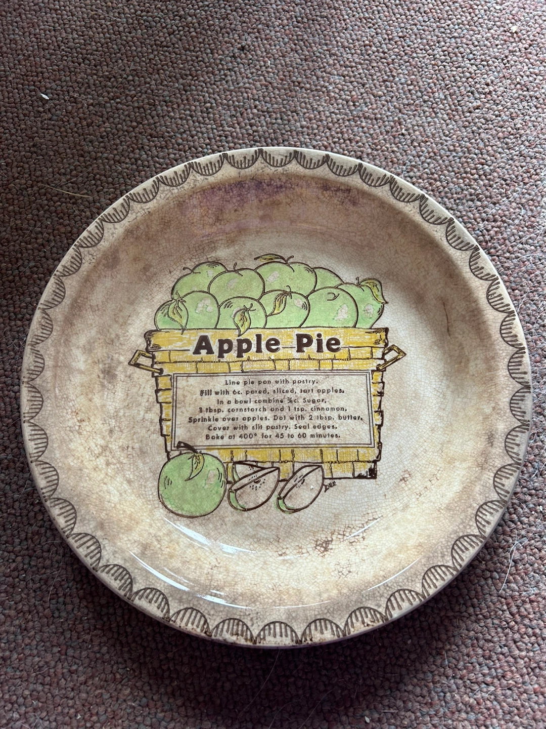Vintage Apple Pie Plate with Recipe