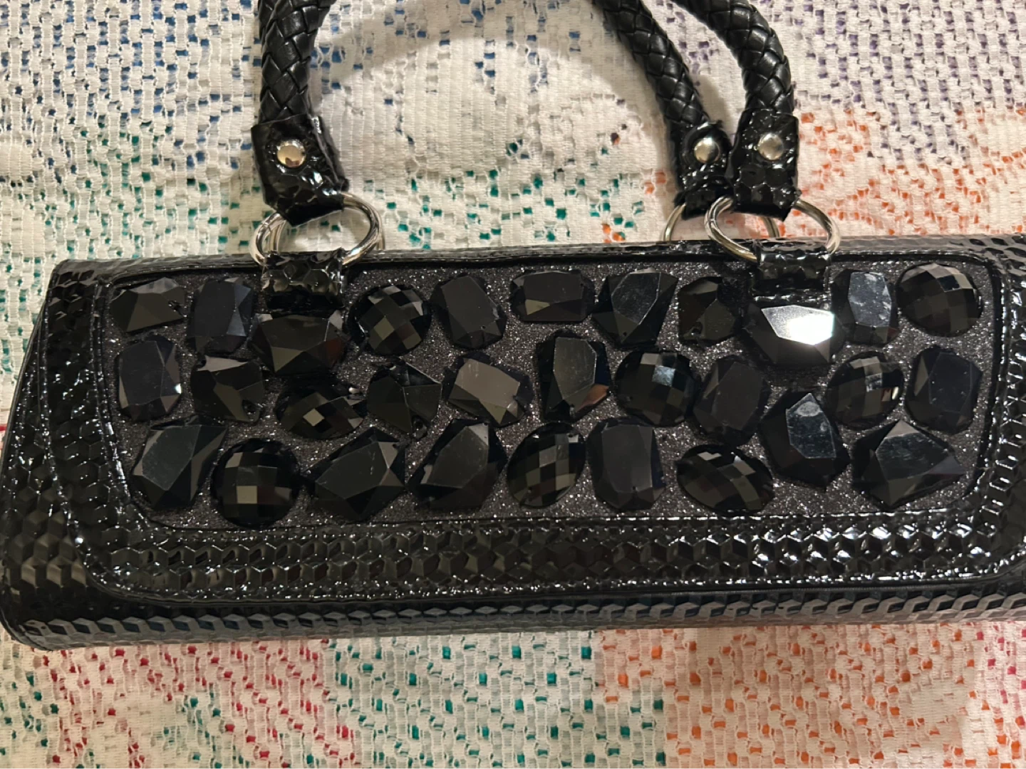 Black Embellished Clutch Purse with Handle - photo 5