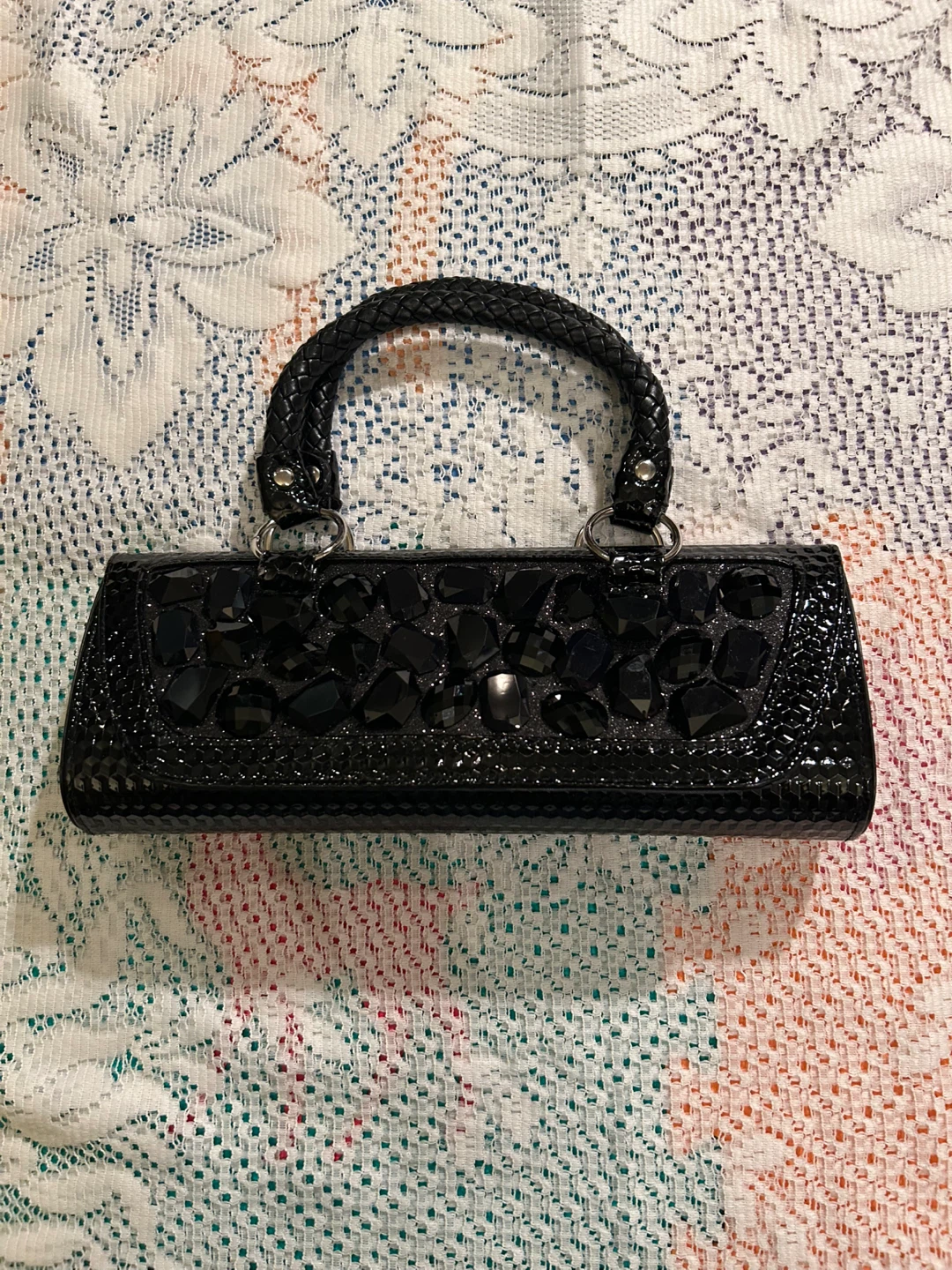 Black Embellished Clutch Purse with Handle - photo 2