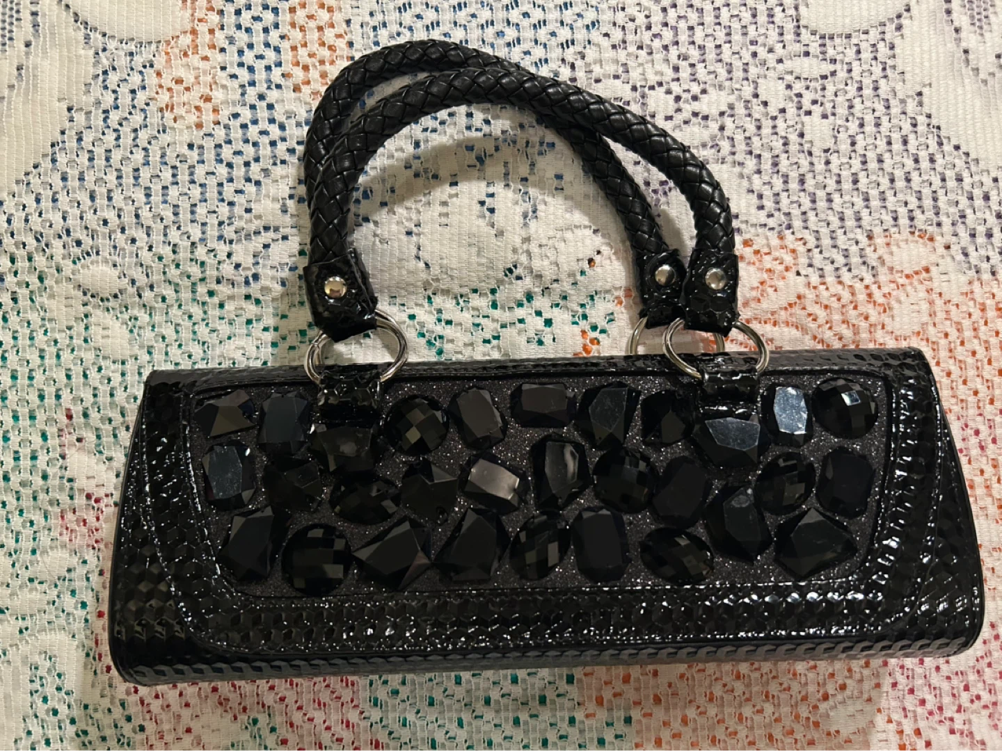 Black Embellished Clutch Purse with Handle - photo 4