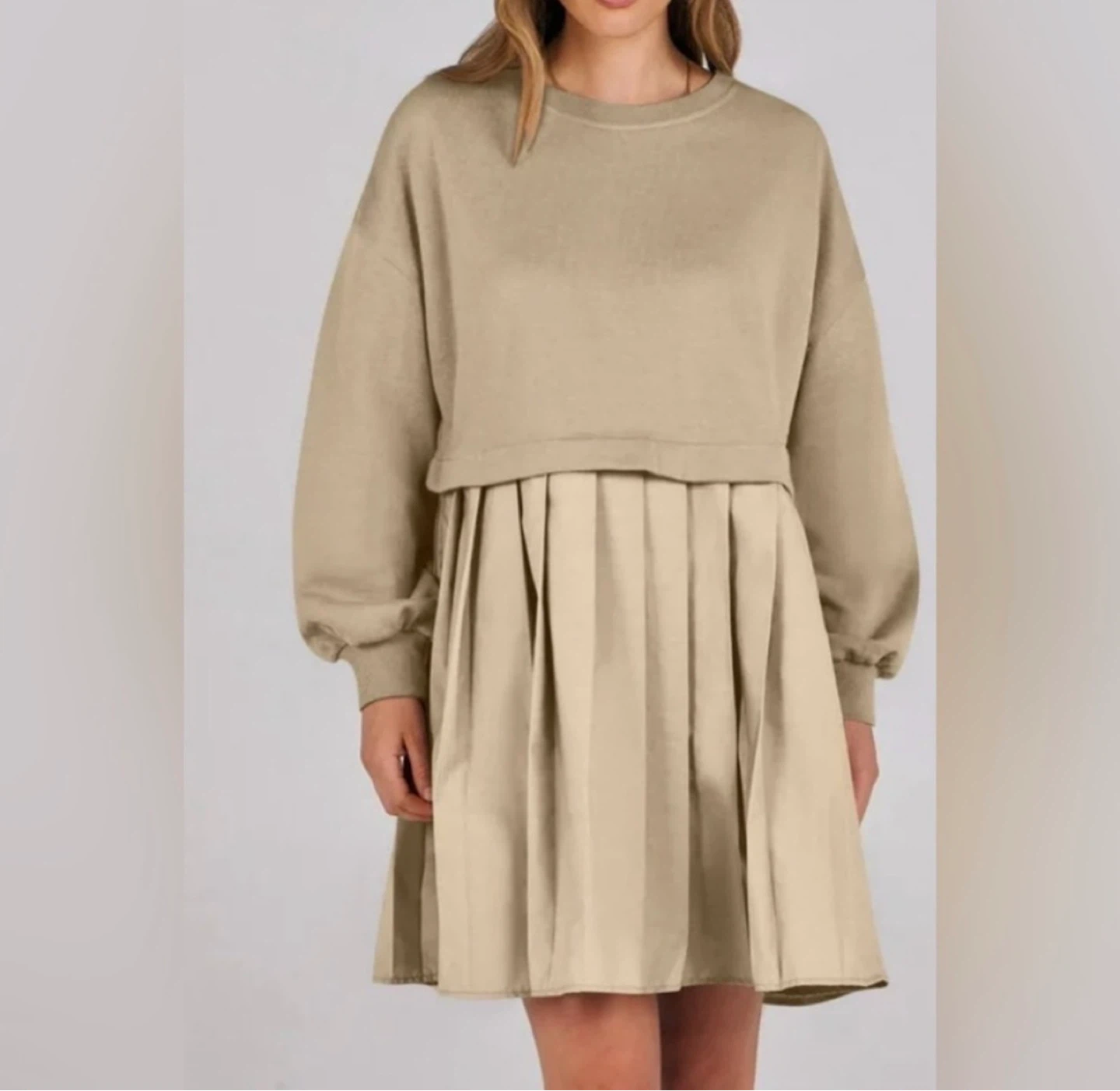 ANTABESS Pleated Dress - Beige