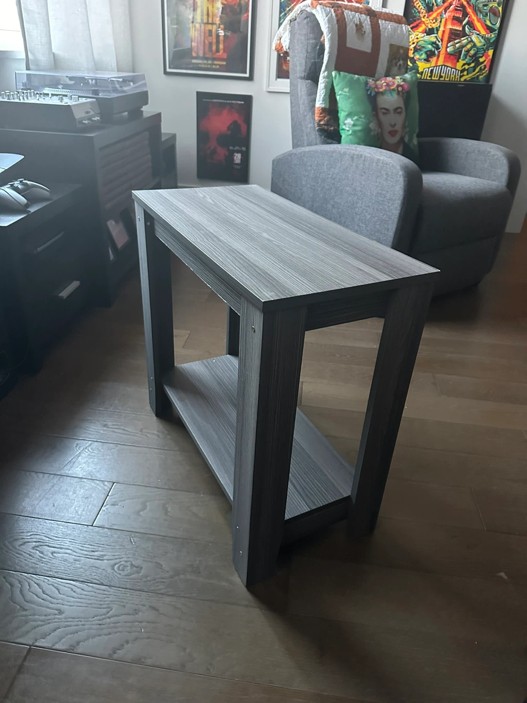 Gray Side Table with Shelf