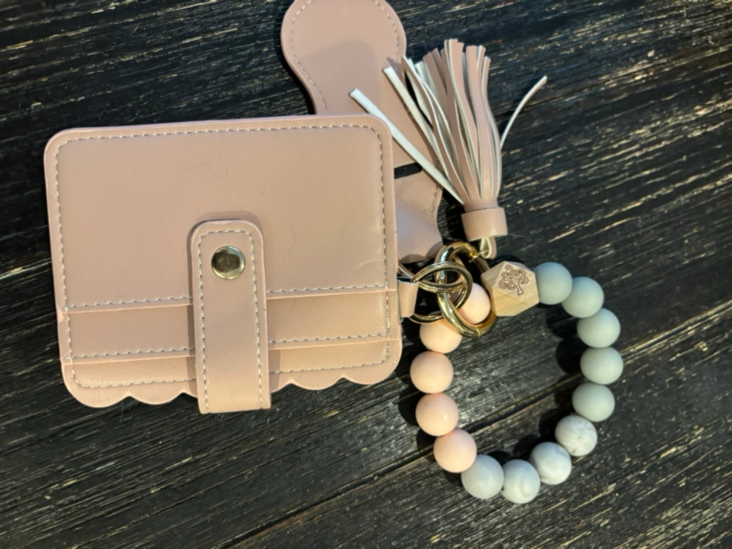 Pink Card Holder Keychain with Tassel and Beaded Wristlet - photo 2