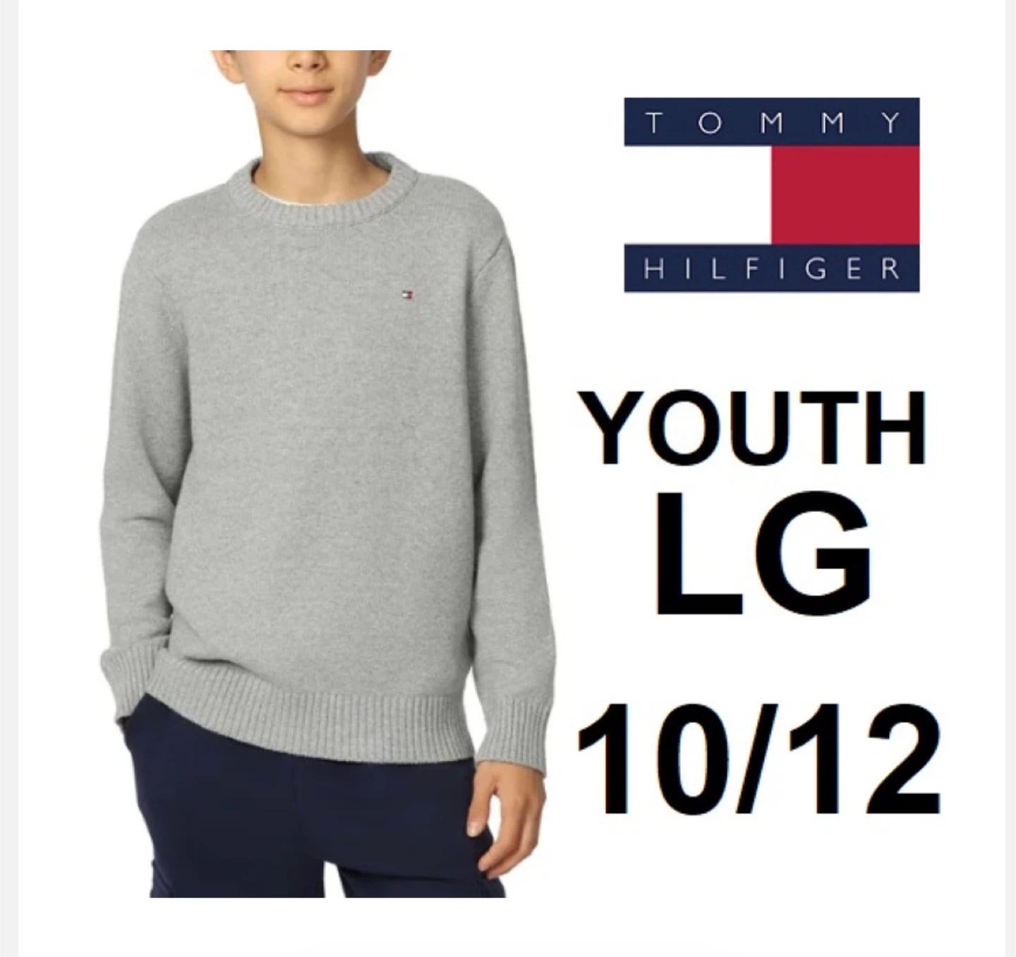Tommy Hilfiger Youth Crew Neck Sweater - Grey - LG (10/12)