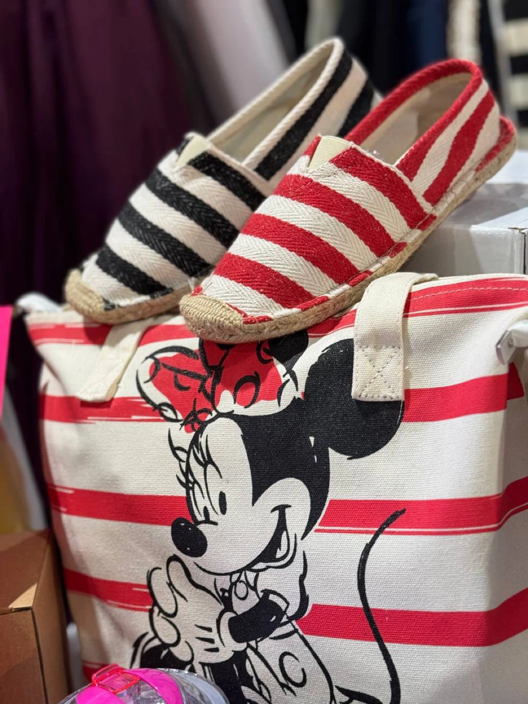 Red/black and White Striped Espadrille Flats