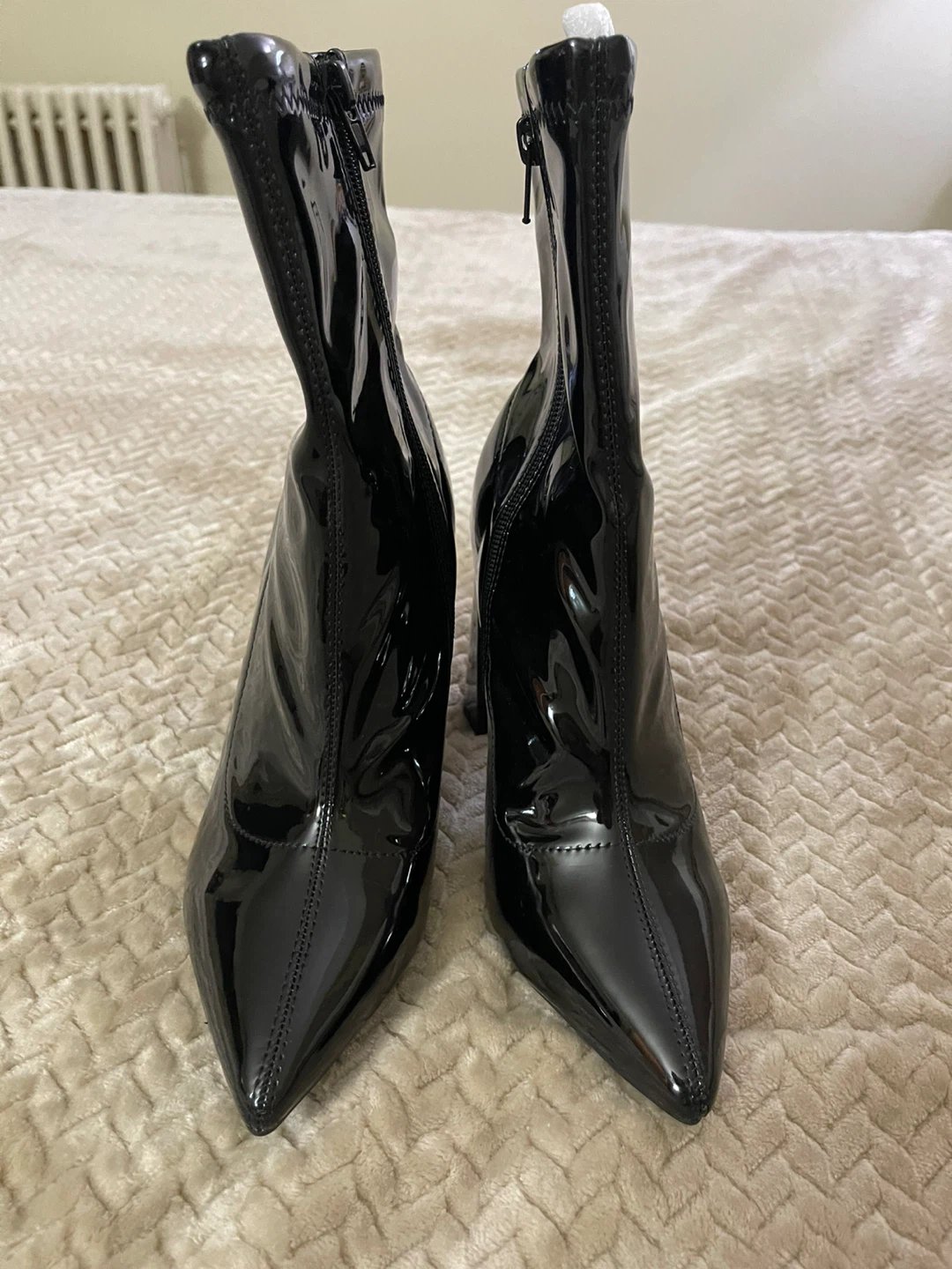 Black Patent Pointed Toe Block Heel Ankle Boots - photo 2