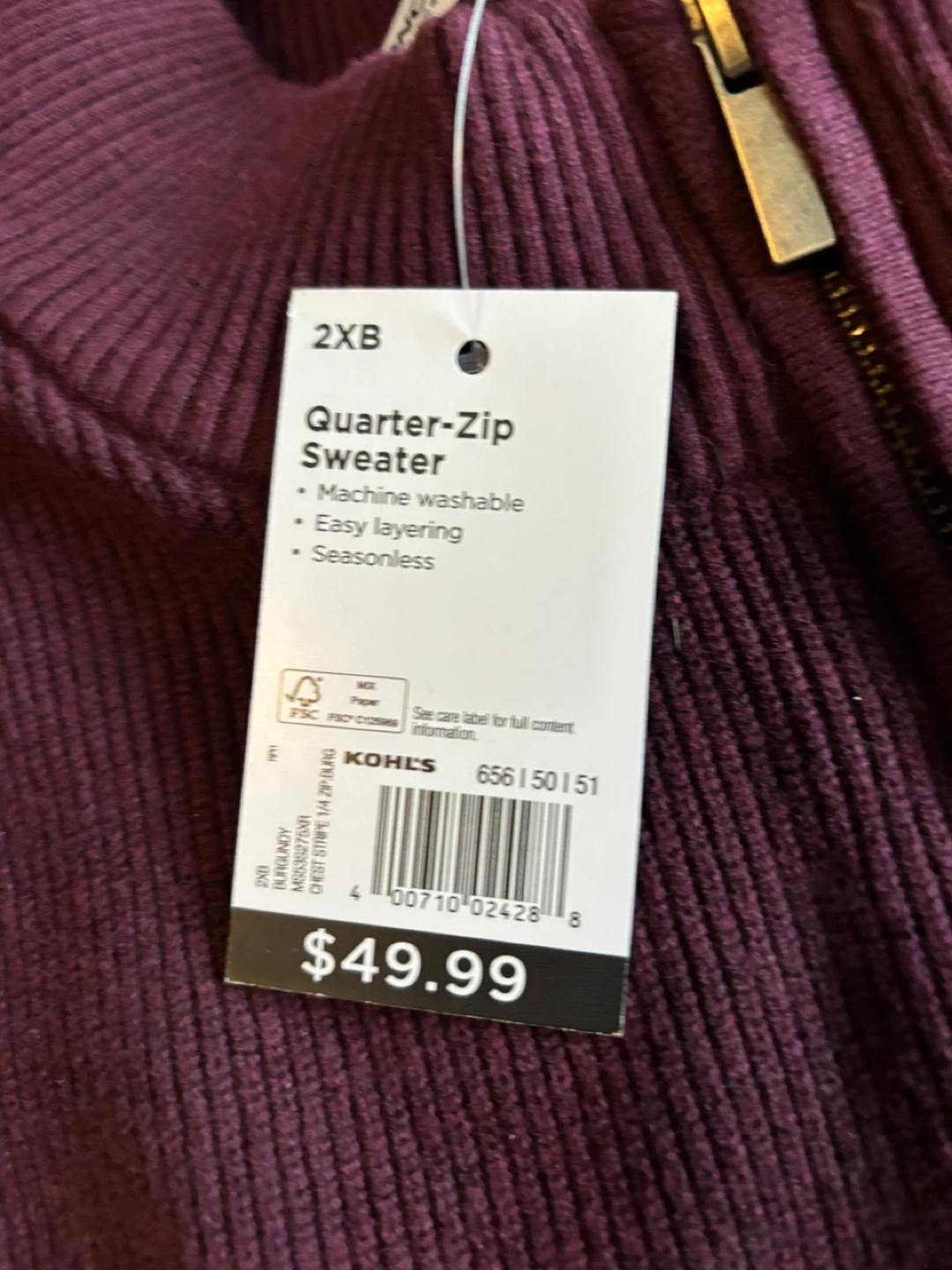 SONOMA Goods For Life Quarter-Zip Sweater - Burgundy - Size 2XB - photo 2
