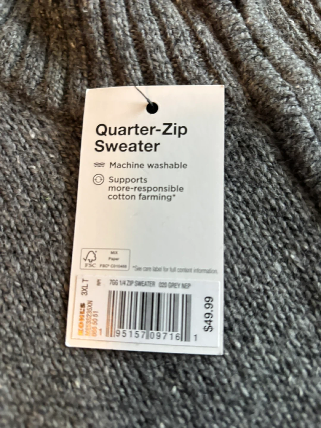 Sonoma Quarter-Zip Sweater 3XL Tall Grey - photo 2