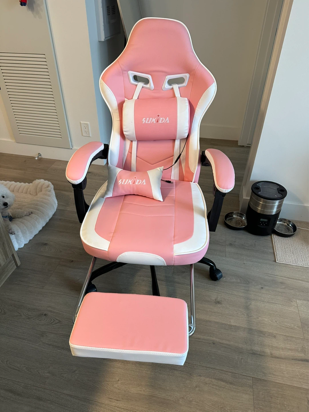 Pink SUKIDA Gaming Chair with Footrest