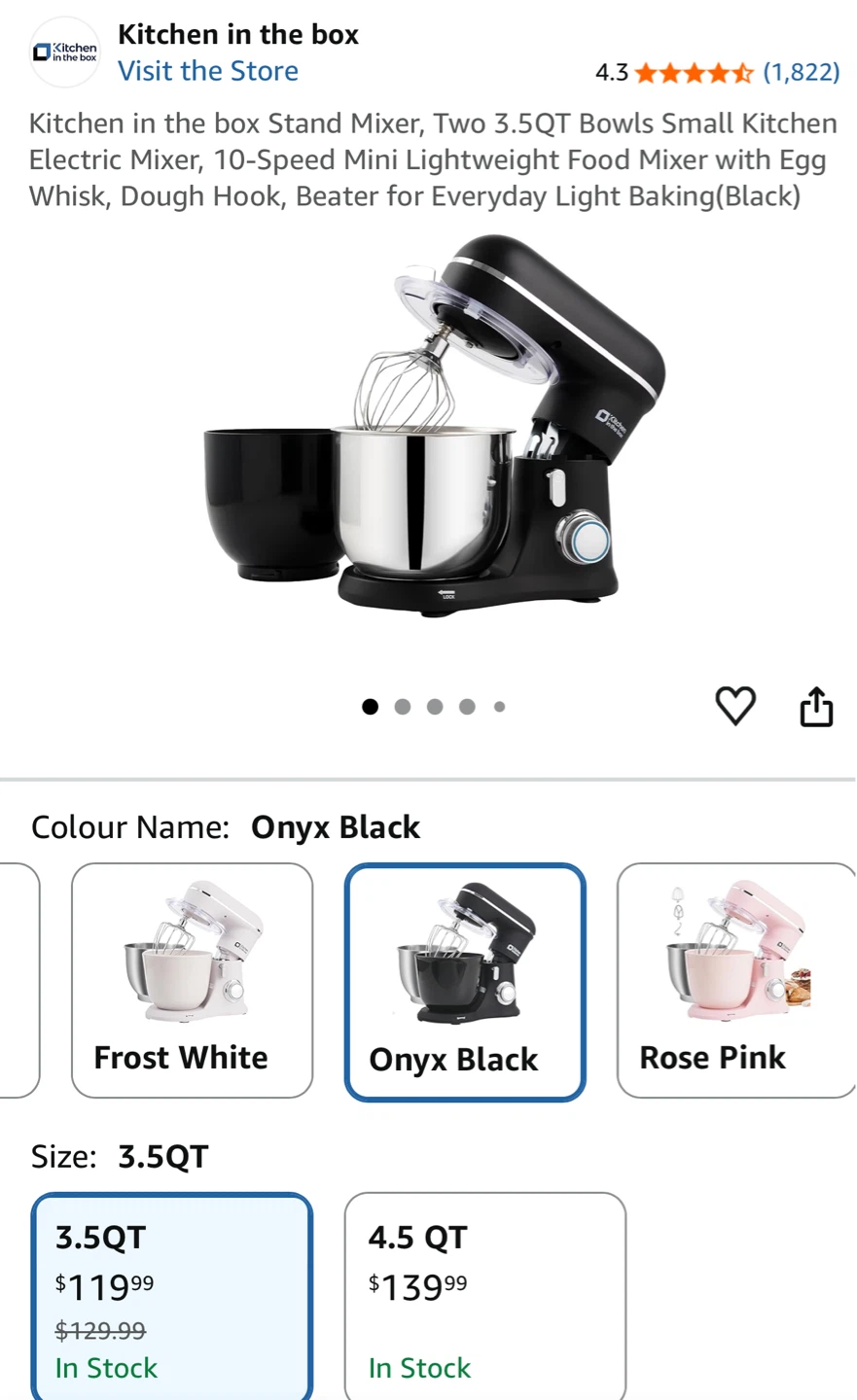 Kitchen in the box 5lb Lightweight Stand Mixer - Onyx Black