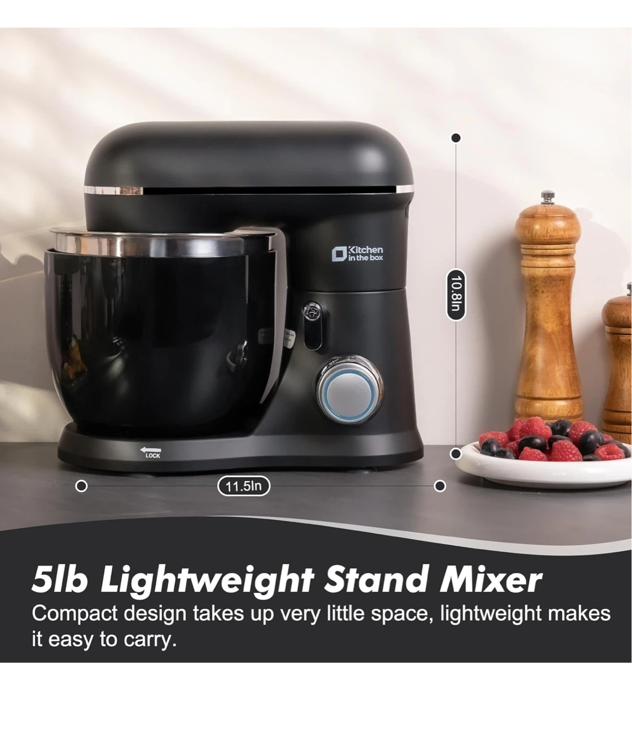 Kitchen in the box 5lb Lightweight Stand Mixer - Onyx Black - photo 2
