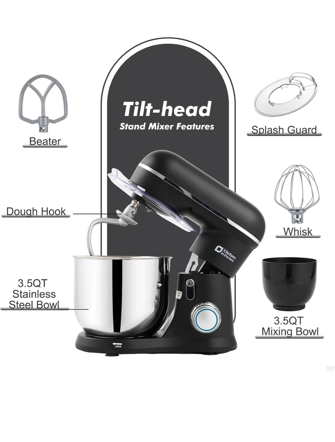 Kitchen in the box 5lb Lightweight Stand Mixer - Onyx Black - photo 5