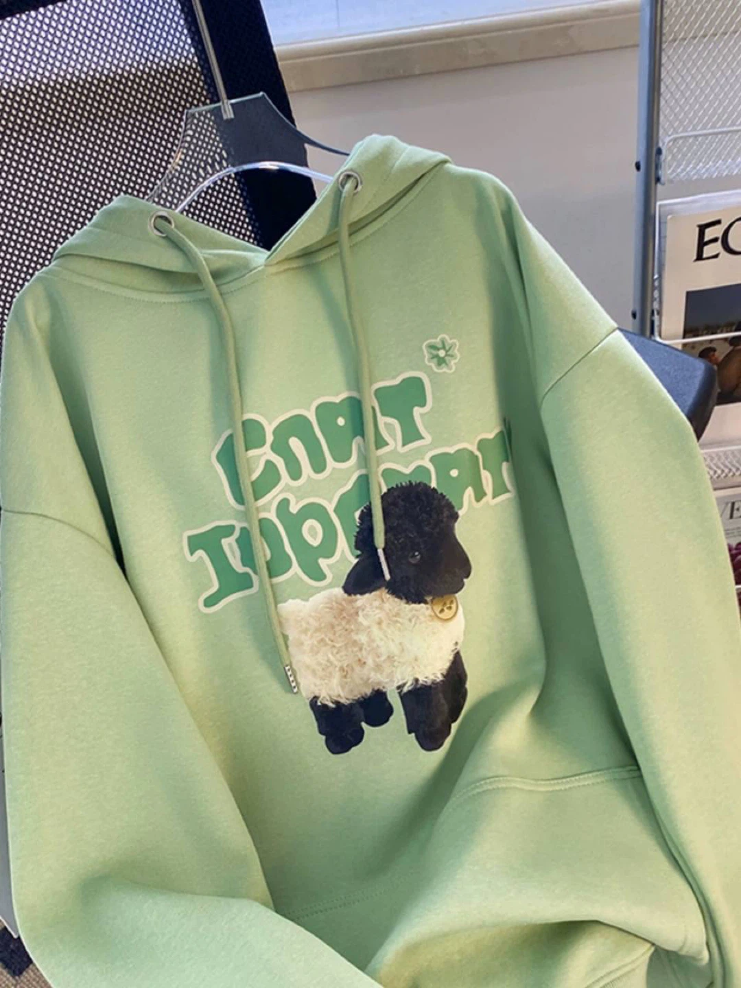 Light Green Graphic Hoodie with Sheep Design - photo 2