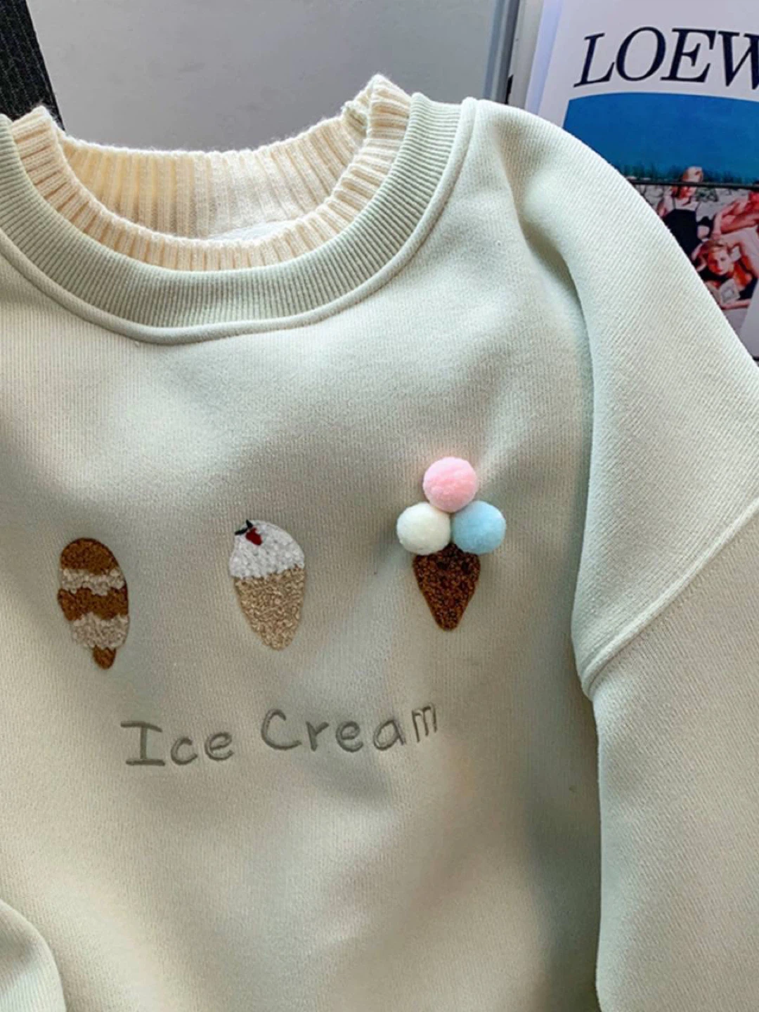Light Green Ice Cream Embroidered Crewneck Sweater - photo 2