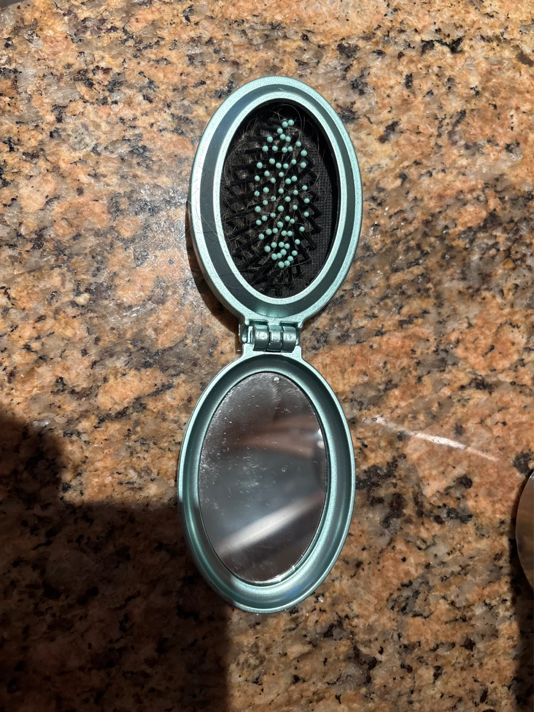 Teal Compact Folding Hair Brush and Mirror Set - photo 2