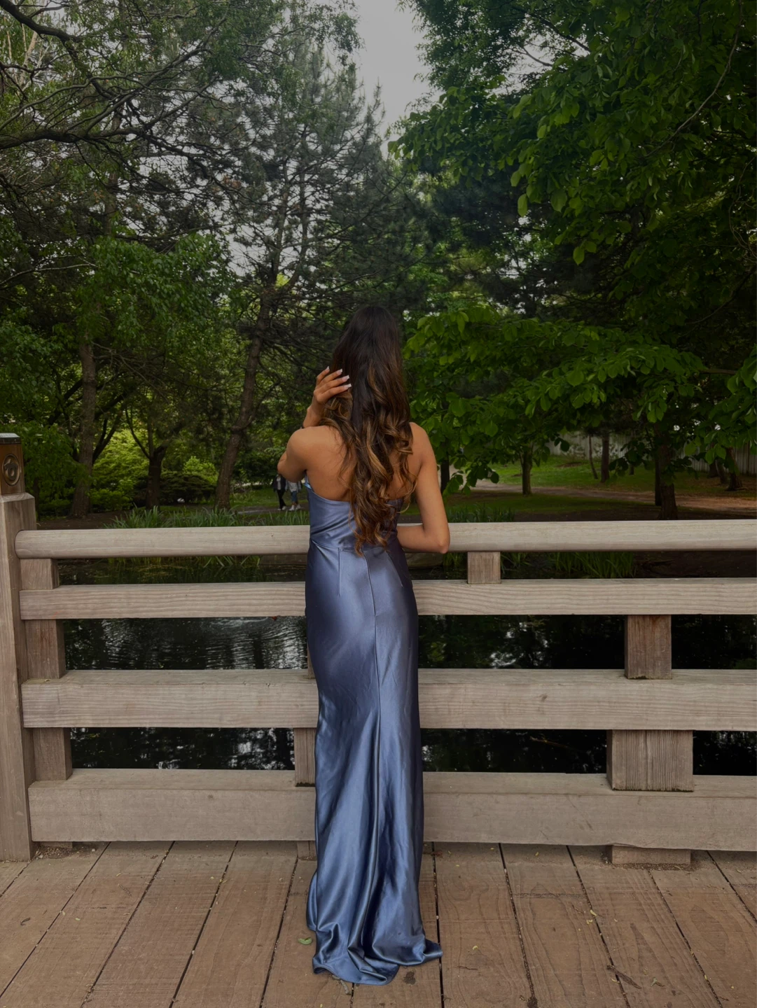 Blue strapless prom dress