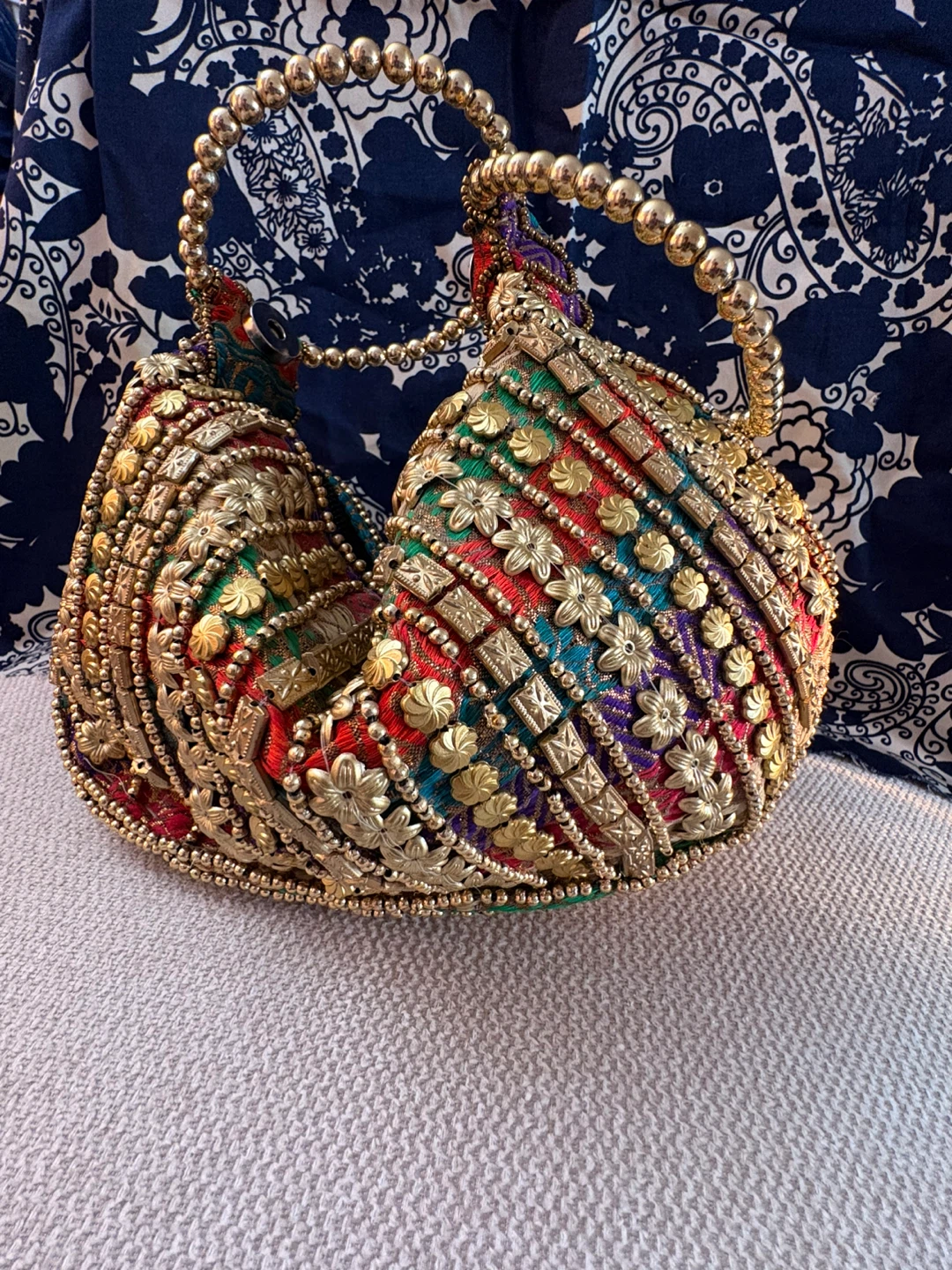 Embellished Beaded Handle Handbag