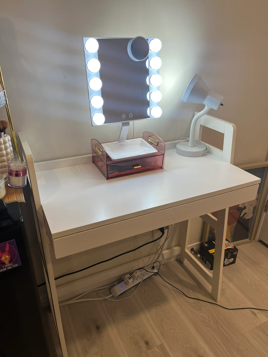 White Vanity Desk with Drawer - photo 2